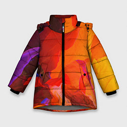 Куртка зимняя для девочки Красно-оранжевый паттерн, цвет: 3D-светло-серый