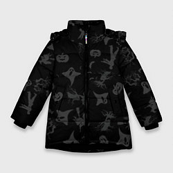 Куртка зимняя для девочки Хэллоуин тематика, цвет: 3D-черный