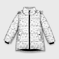Куртка зимняя для девочки Спортивные аксессуары паттерн, цвет: 3D-черный