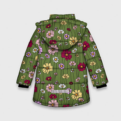 Зимняя куртка для девочки Летний луг - паттерн / 3D-Черный – фото 2
