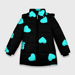 Куртка зимняя для девочки С голубыми сердечками на черном, цвет: 3D-черный