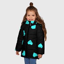 Куртка зимняя для девочки С голубыми сердечками на черном, цвет: 3D-черный — фото 2