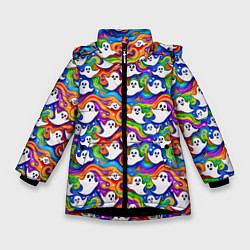 Зимняя куртка для девочки Веселые привидения на красочном фоне