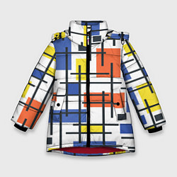 Куртка зимняя для девочки Разноцветные прямоугольники, цвет: 3D-красный