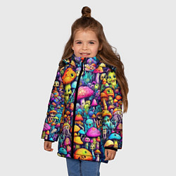 Куртка зимняя для девочки Кислотные психоделические грибы, цвет: 3D-черный — фото 2