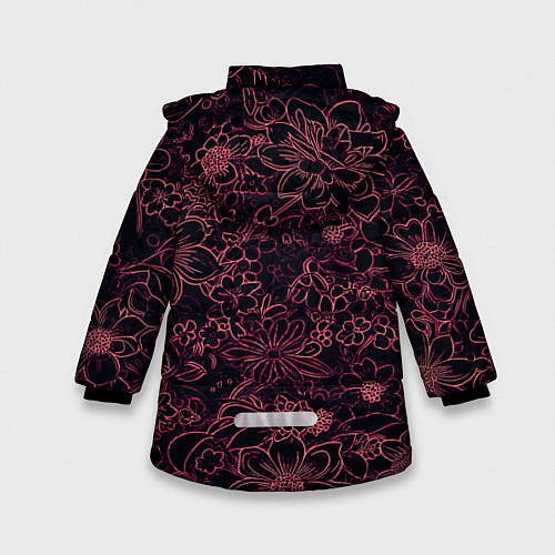 Зимняя куртка для девочки Цветочная тёмно-красный / 3D-Черный – фото 2