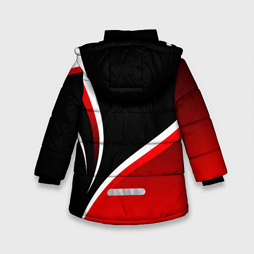 Зимняя куртка для девочки Кавасаки - красные волны / 3D-Светло-серый – фото 2