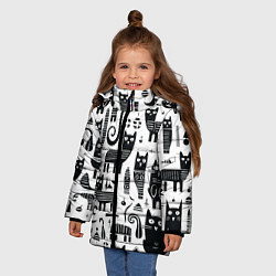 Куртка зимняя для девочки Кошки абстрактный узор, цвет: 3D-черный — фото 2