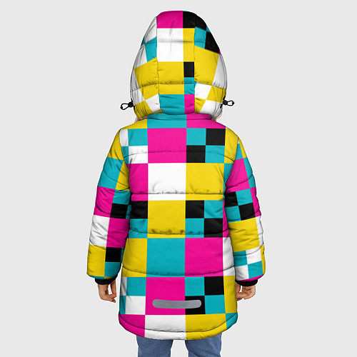 Зимняя куртка для девочки Геометрический ретро узор cmyk / 3D-Красный – фото 4