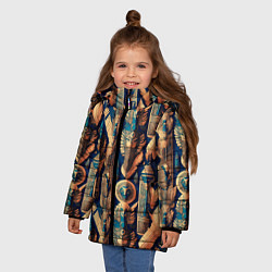 Куртка зимняя для девочки Золотые узоры Египта и Рима, цвет: 3D-черный — фото 2