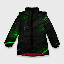 Куртка зимняя для девочки Dark black green abstract, цвет: 3D-красный