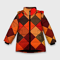 Куртка зимняя для девочки Шахматка красно-коричневая, цвет: 3D-черный