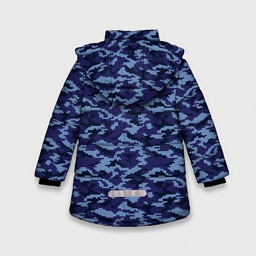 Зимняя куртка для девочки Камуфляж охрана синий / 3D-Черный – фото 2