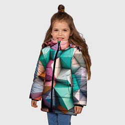 Куртка зимняя для девочки Полигональные объемные кубы и тетраэдры в пастельн, цвет: 3D-светло-серый — фото 2