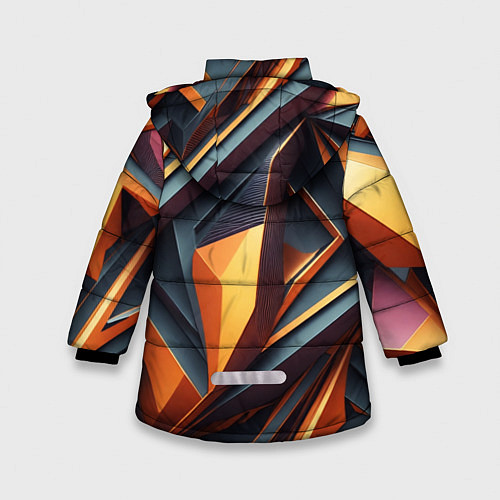 Зимняя куртка для девочки Разноцветная 3D геометрия узоров метавселенной / 3D-Черный – фото 2