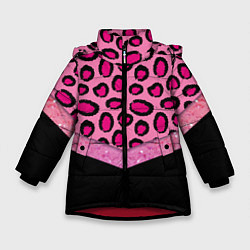 Зимняя куртка для девочки Розовый леопард и блестки принт
