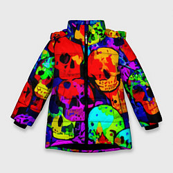 Куртка зимняя для девочки Паттерн из черепов - поп-арт - мода, цвет: 3D-черный