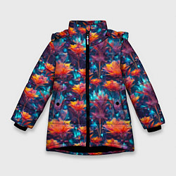 Куртка зимняя для девочки Футуристические цветы узор, цвет: 3D-черный