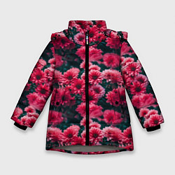 Зимняя куртка для девочки Красные цветы узор