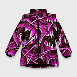 Куртка зимняя для девочки Розовые кислотные клыки, цвет: 3D-черный