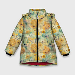 Куртка зимняя для девочки Одуванчики узор, цвет: 3D-красный