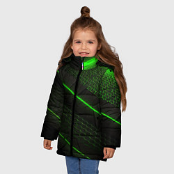 Куртка зимняя для девочки Зеленая абстракция со светом, цвет: 3D-черный — фото 2