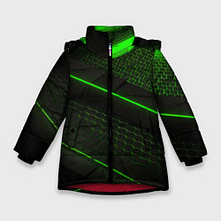 Куртка зимняя для девочки Зеленая абстракция со светом, цвет: 3D-красный