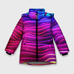 Куртка зимняя для девочки Синие фиолетовые волны, цвет: 3D-светло-серый