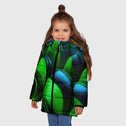 Куртка зимняя для девочки Зеленые абстрактные элементы, цвет: 3D-красный — фото 2