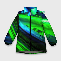 Куртка зимняя для девочки Зеленые абстрактные элементы, цвет: 3D-светло-серый