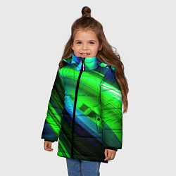 Куртка зимняя для девочки Зеленые абстрактные элементы, цвет: 3D-светло-серый — фото 2