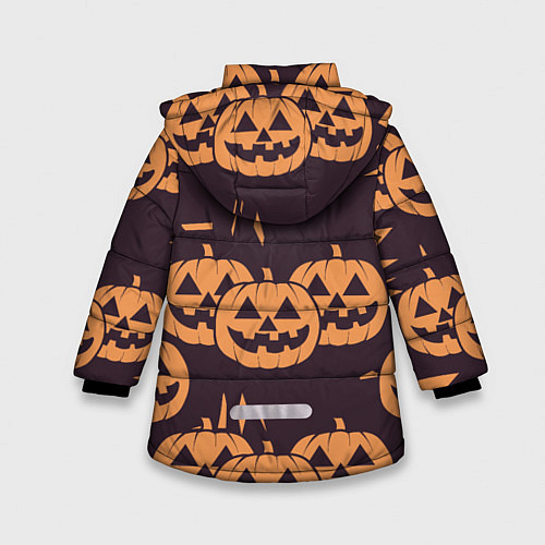Зимняя куртка для девочки Фонарь джек в грандж стиле halloween тыква cartoon / 3D-Черный – фото 2
