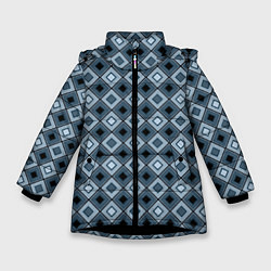 Куртка зимняя для девочки Геометрический узор в серо-голубом цвете, цвет: 3D-черный