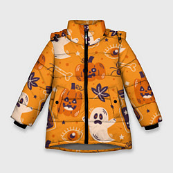 Зимняя куртка для девочки Хэллоуин - тыквы и приведенья