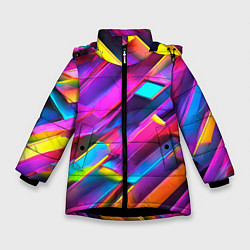 Куртка зимняя для девочки Неоновые разноцветные пластины, цвет: 3D-черный