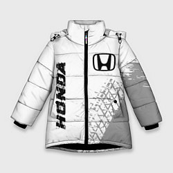Зимняя куртка для девочки Honda speed на светлом фоне со следами шин: надпис