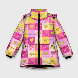 Зимняя куртка для девочки Барби: желтые и розовые квадраты паттерн