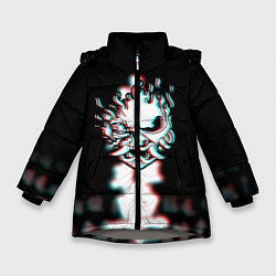 Куртка зимняя для девочки Samurai glitch cyberpunk city, цвет: 3D-светло-серый