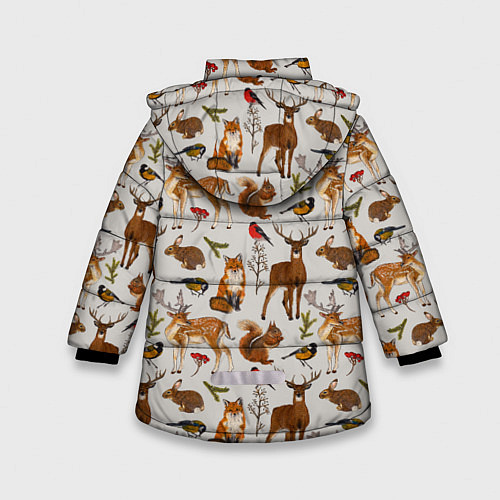 Зимняя куртка для девочки Лесные животные / 3D-Черный – фото 2