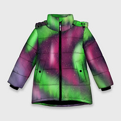 Куртка зимняя для девочки Абстрактное северное сияние, цвет: 3D-черный