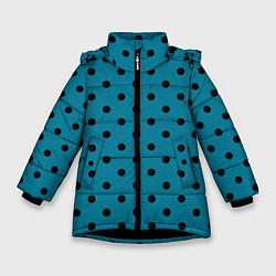Куртка зимняя для девочки Чёрный горошек на бирюзовом, цвет: 3D-черный