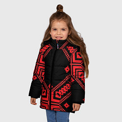 Куртка зимняя для девочки Национальный черный, цвет: 3D-красный — фото 2
