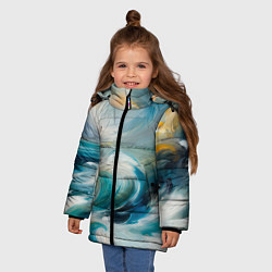 Куртка зимняя для девочки Штормовые волны океана, цвет: 3D-черный — фото 2