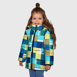 Куртка зимняя для девочки Ретро квадраты, цвет: 3D-красный — фото 2