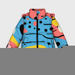 Куртка зимняя для девочки Абстракция с черными пятнами на разноцветном фоне, цвет: 3D-красный