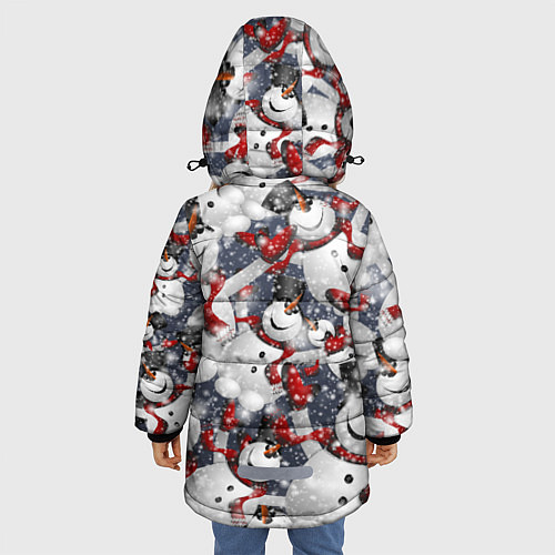 Зимняя куртка для девочки Зимний паттерн со снеговиками / 3D-Красный – фото 4