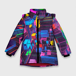 Куртка зимняя для девочки Пространство с кубами, цвет: 3D-красный