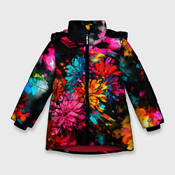 Куртка зимняя для девочки Краски и цветы, цвет: 3D-красный