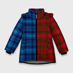Куртка зимняя для девочки Красно-синяя клетка паттерн, цвет: 3D-светло-серый