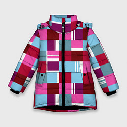 Куртка зимняя для девочки Ретро квадраты вишнёвые, цвет: 3D-черный